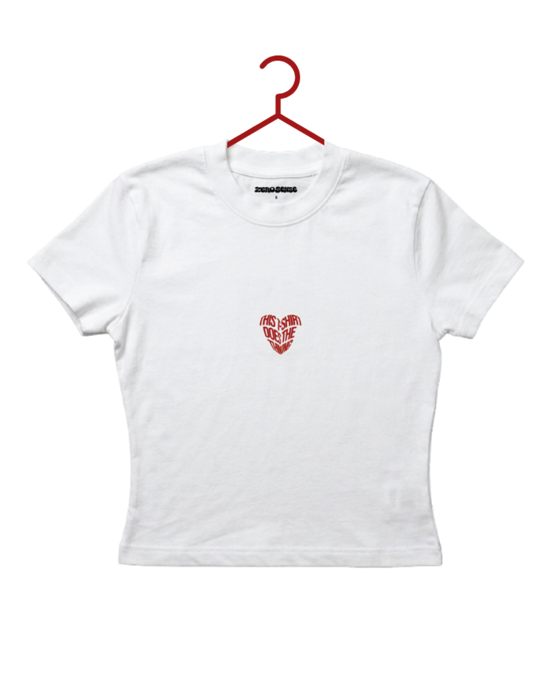tricou alb bodycon usor transparent streetwear zero sense cu text rosu 
