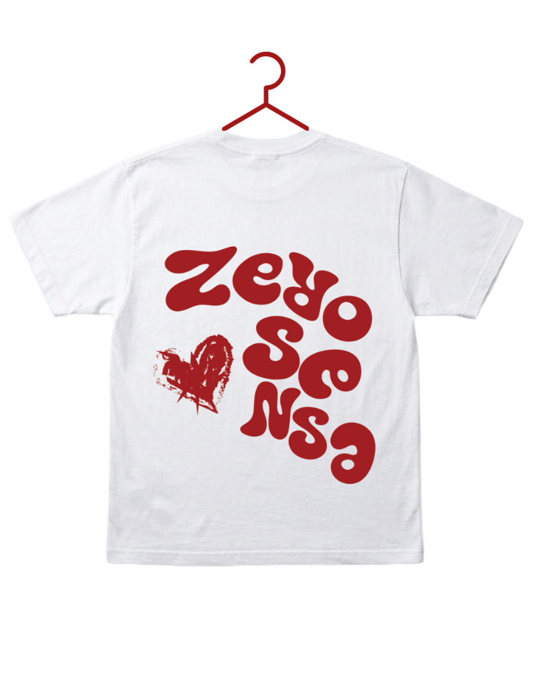 tricou alb oversized streetwear zero sense cu scris rosu pe spate